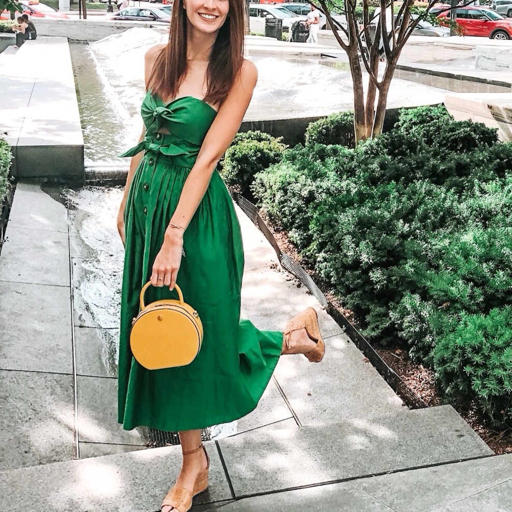kate spade desert palm front tie green midi dress